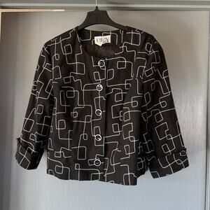 Vtg BFA Classics Button Front Geometric Black White Jacket 3/4 Sleeves sz 20P